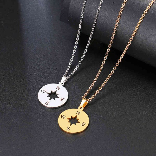 

small circle compass pendant necklace for female lover gold and silver handmade punk link chain fashion jewelry