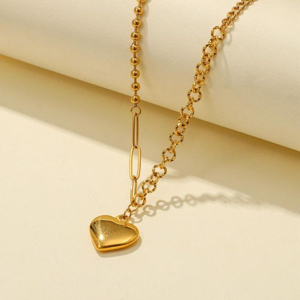 

women's stainless steel necklace heart-shaped pendant jewelry temperament plated golden color chain choker necklaces, Silver