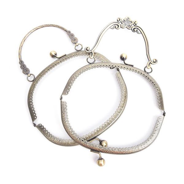 

bag parts & accessories metal frame kiss clasp lock purse antique brass handbag handle 1x 16.5cm, Black