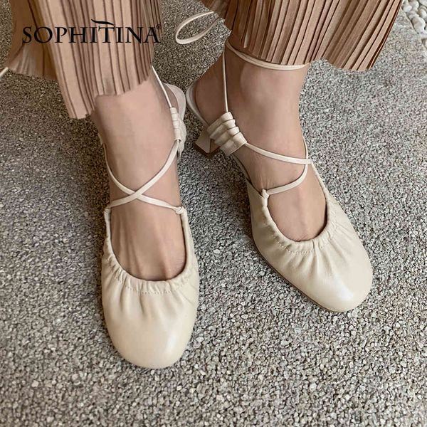 

sophitina stylish genuine leather shoes women clogs strange heel narrow band party comfortable dressing round toe pumps fo236 210513, Black