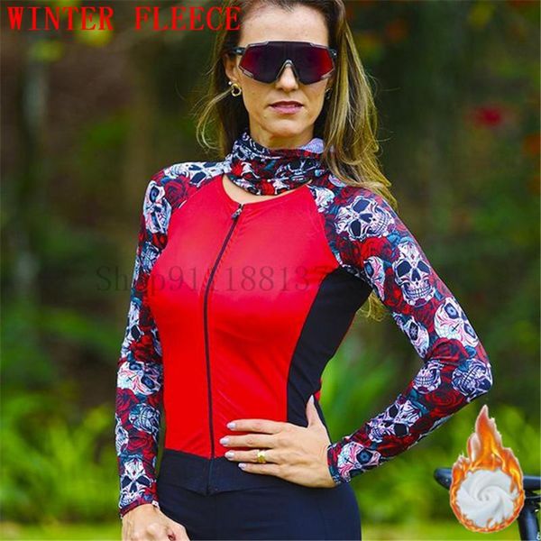 

racing jackets winter thermal fleece cycling jersey 2022 team road bike clothing mtb keep warm women ropa ciclismo triathlon, Black;red