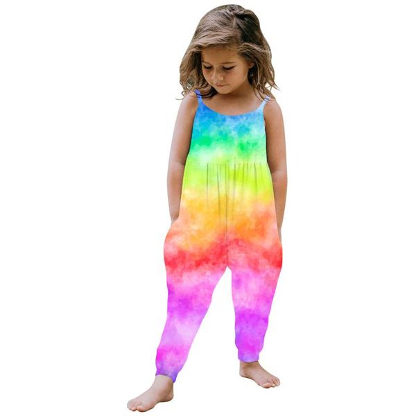 

summer toddler girls baby kids jumpsuit one piece tie-dye strap romper outfits set clothes vestidos de verano35 clothing sets, White