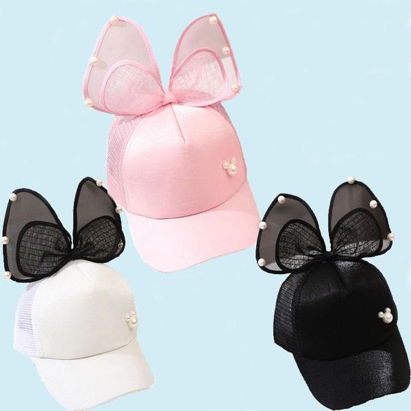 

girls ear baseball cap children sun protection hip hop caps simulated pearl big bowknot kids summer hat gift & hats, Yellow