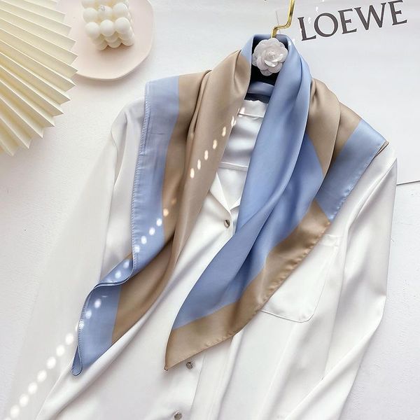 

scarves 70*70cm silk satin hair scarf women handkerchief printed female square head bandana small neck muffler shawl wholesale, Blue;gray