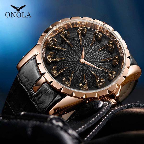 

wristwatches onola watch man 2021 rose gold leather waterproof vintage designer wristwatch male fashion casual relogio masculin, Slivery;brown