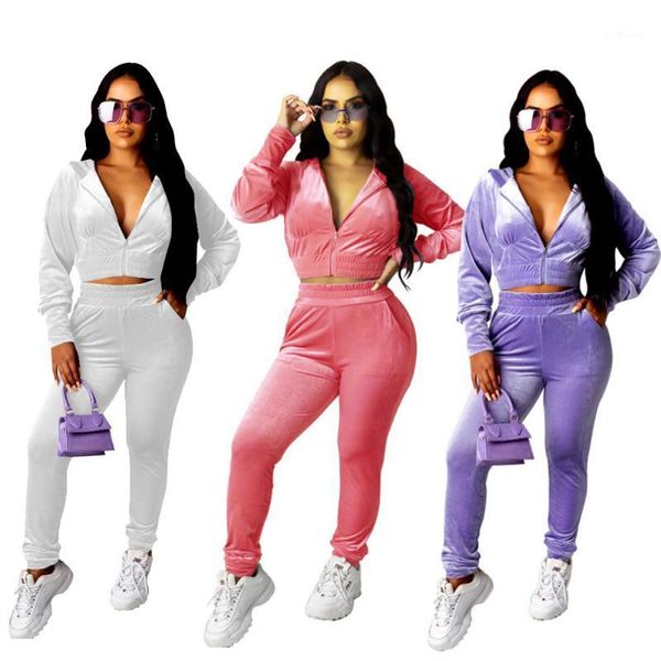 

women's two piece pants wholesale fashion casual sports hoodie + 2 ladies comfortable sportswear set, White