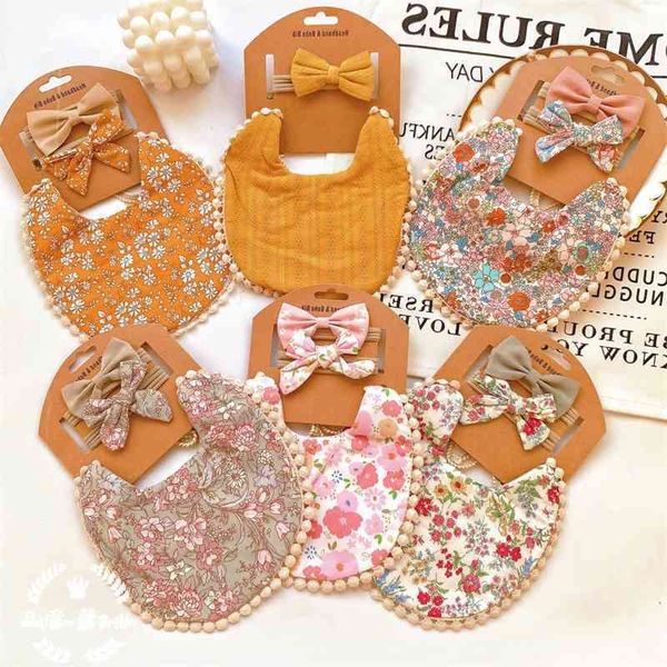 

ins saliva towel cute broken flower children's pure cotton bib anti vomiting baby wig collar and hairband set
