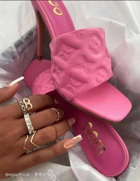 

square head thin heel high-heeled sandals large slippers female, Black