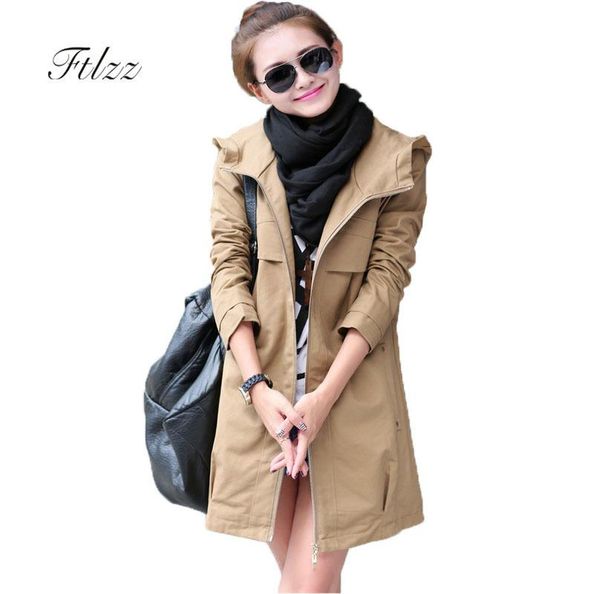 

women's trench coats fashion coat women casaco feminino plus size hooded harajuku windbreaker spring autumn female overcoat long, Tan;black