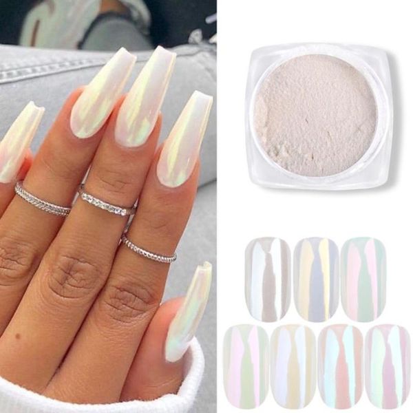 

nail glitter 1 box pearl powder neon shimmer mirror mermaid dipping white purple chrome pigment dust polish decor, Silver;gold