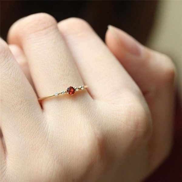 

wedding rings huitan minimalist women finger inlaid orange round cubic zirconia delicate female gold color fashion jewelry, Slivery;golden