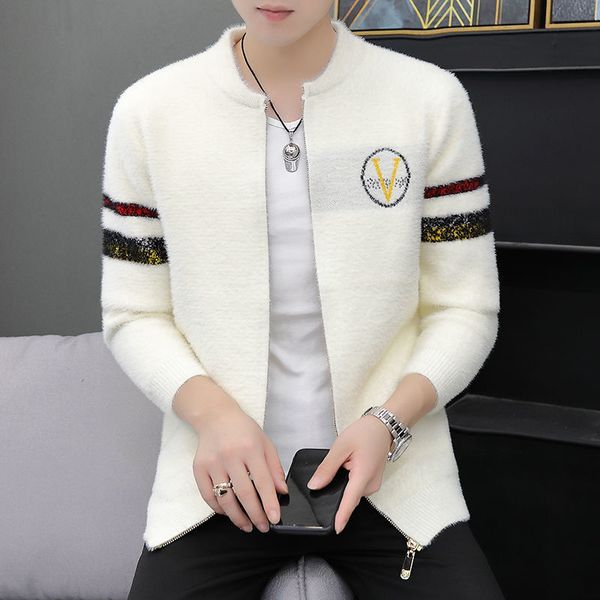 

men's sweaters high end mink proof autumn winter coat korean jacket young student cardigan sweater c0y2, White;black