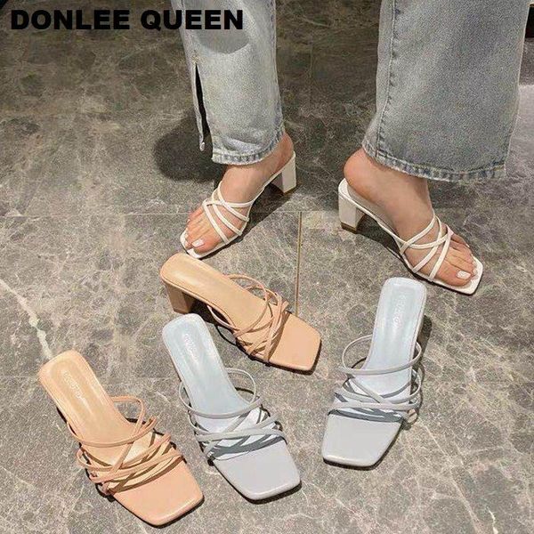 

slippers fashion brand women narrow band slides summer shoes square heel peep toe sandal beach flip flops sandalias mujer, Black