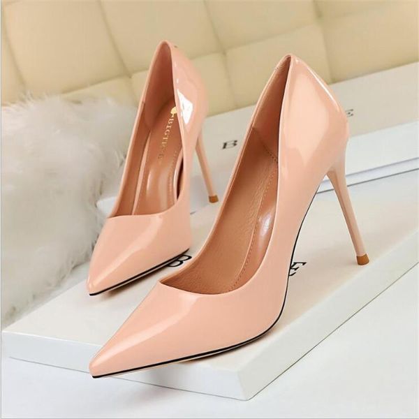 

dress shoes bigtree women pumps patent leather high heeled thin heel wedding pointed toe stilettos party ol shallow, Black