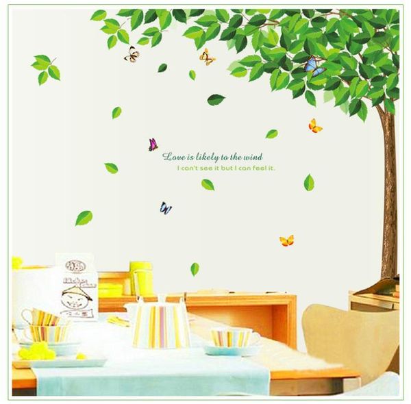 Wandaufkleber, grüner Blätterbaum, Schmetterling, Dekor, abnehmbare Vinyl-Wandaufkleber 210420