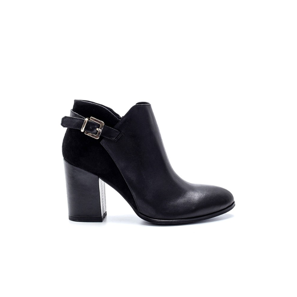 

black trendy women's leather buckle detailed heeled boot boots