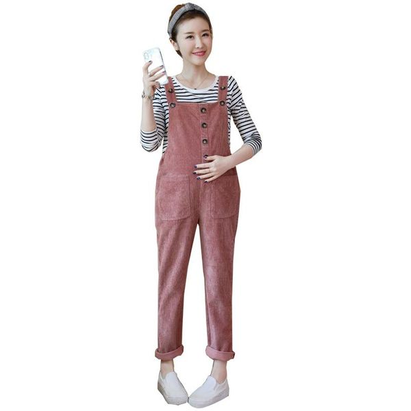 

autumn 2 colors corduroy maternity bib pants jumpsuits clothes for pregnant women bootton loose pregnancy overalls romper bottoms, White