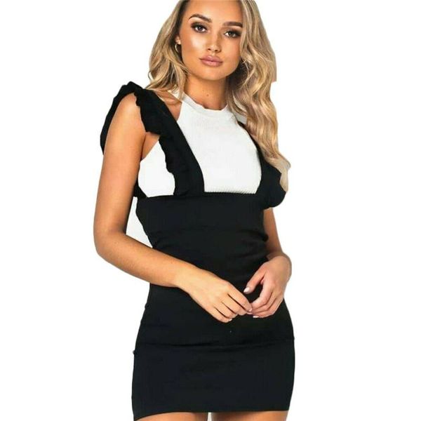 

skirts fashion check for women frill ruffle high waist overall strap skirt bodycon party casual slim ol street clothes, Black