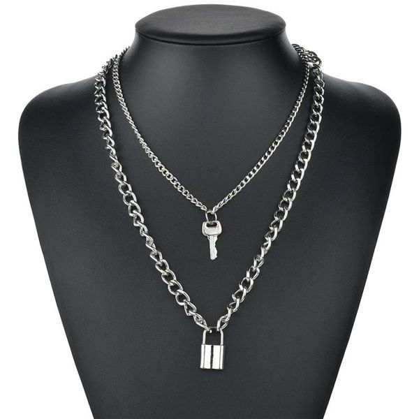 

pendant necklaces modyle fashion key padlock necklace for women gold/silver color lock layered chain punk metal jewelry