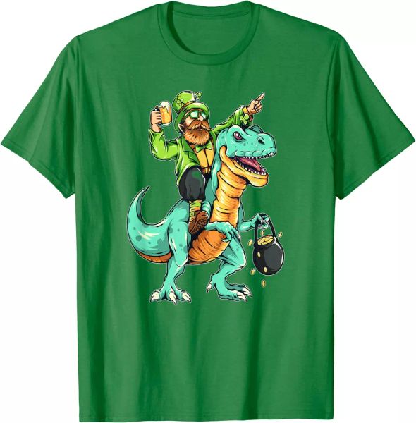 

hi ho away leprechaun riding a dinosaur st. patrick's day t-shirt, White;black