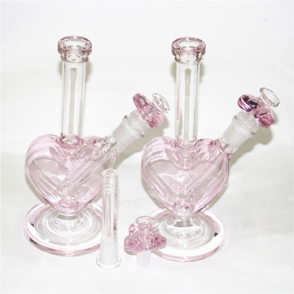 NEUES MADE GLAS WASSER WASSERPLEPES BONGS SCHALTAH mit 14 mm Gelenks rosa Herz Formglas Schüssel Becher Bong Rauchrohrölöl Rigs