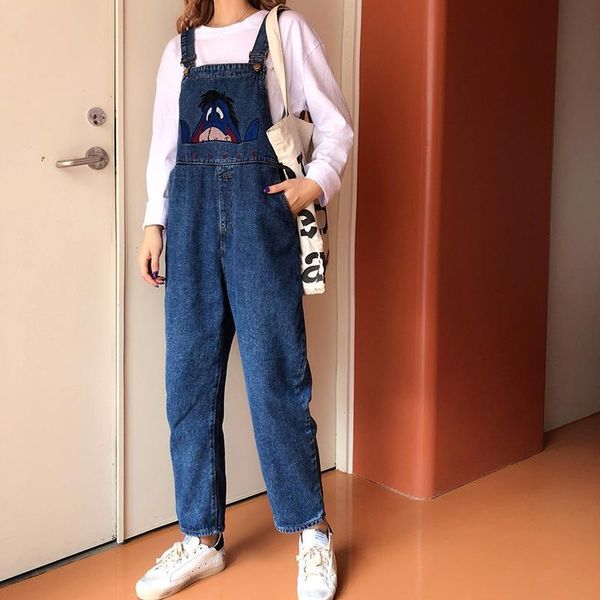 

overalls fashion loose pants womens jeans high waist korean version spring or autumn, Blue