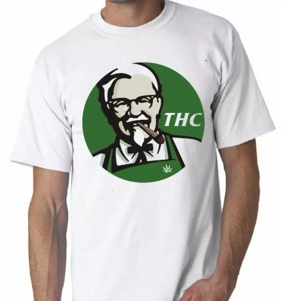 

THC KFC sanders pot joint bong weed cannabis graphic shirt t-shirt tee 420, White;black