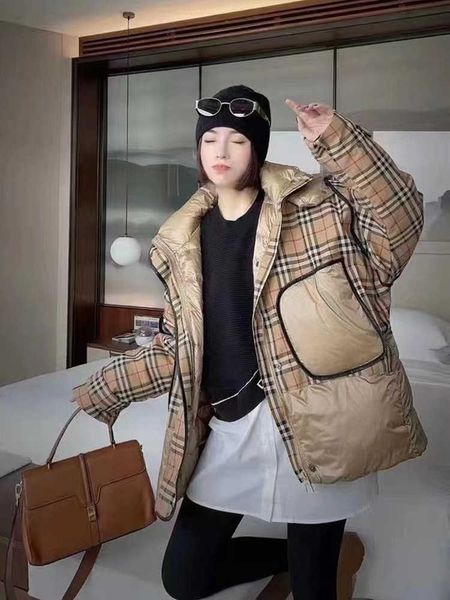 

luxury design woman down jacket women's winter 90% white duck warm hooded fashion loose plaid outdoor portable coat outwear female, Black