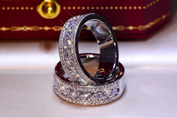 

sparkling luxury jewelry 925 sterling silver pave white z cz diamond eternity lady fashion women wedding band ring for lovers' gift, Slivery;golden