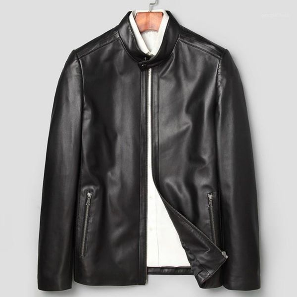 

men's leather & faux 2021 real motorcycle jacket men 100% sheepskin slim genuine coat male business casual large size 5xl outwear, Black