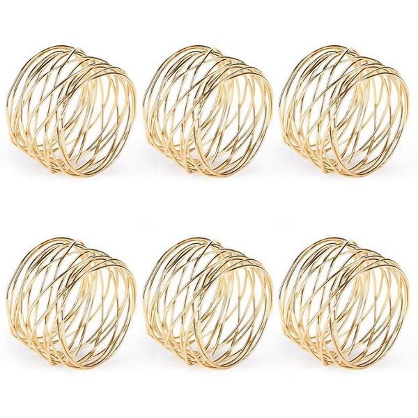 

napkin rings metal mesh ring, golden suitable for dinner parties, weddings, birthdays, family gatherings,6 pieces