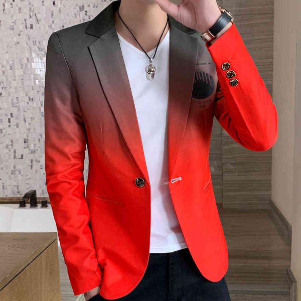 

men's suits & blazers spring new gradient color jacket streetwear korean slim fit casual blazer wedding business clothing coats r9, White;black