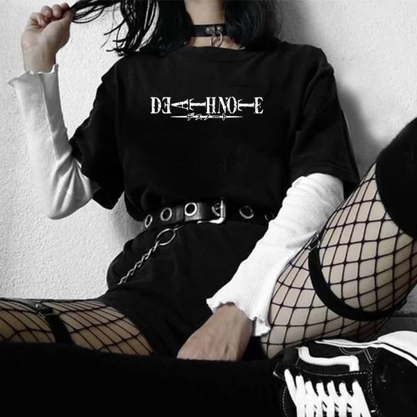 Смертная нота Эстетическая готическая женская футболка для футболки Streetwear Harajuku летнее хлопок с коротким рукавом Unisex Kawaii повседневная топы одежда 210518