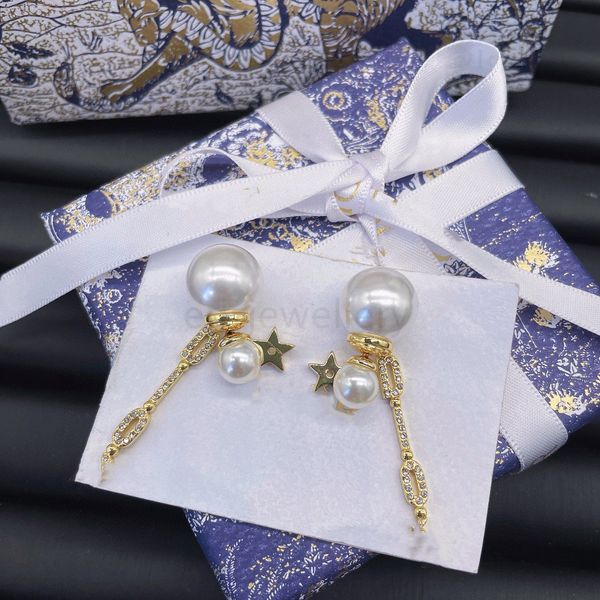 

brand designer gold star tassel pearl earrings with huggies letters ms. party wedding couple gift jewelry 925 silver alex ani, Golden;silver