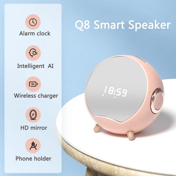 

portable speakers q8 mirror led alarm clock multi-function wireless bluetooth-compatible speaker phone charger holder