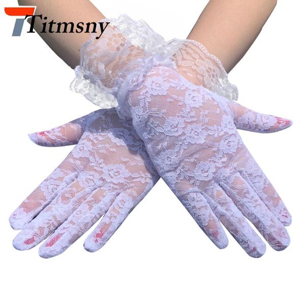 

five fingers gloves party dressy women lace paragraph wedding mittens accessories full finger girls, Blue;gray