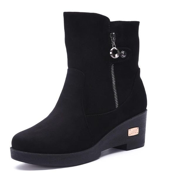 

boots winter women casual platform bootie outdoor flock short female footwear warm shoes botas mujer invierno 2021, Black