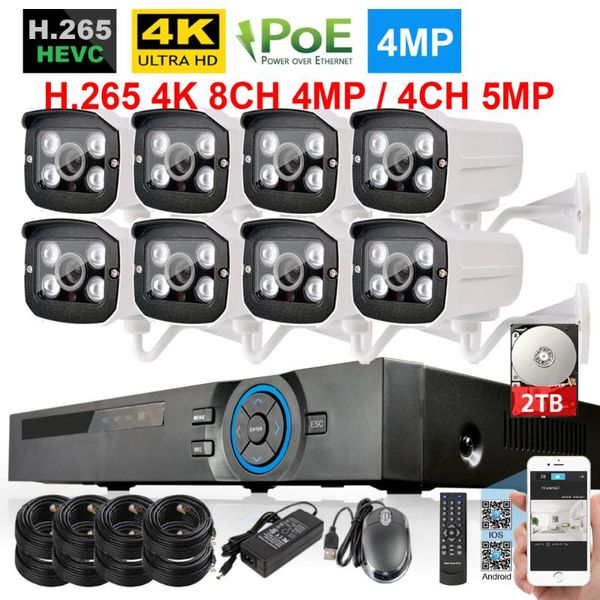 

h.265 48v 8ch poe nvr system 4mp recorder with 8pcs onvif array ip camera 4ch video surveillance kit 4k output cctv systems
