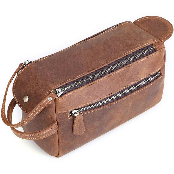 

crazy horse genuine leather men wash bag casual travel cosmetic case vintage cow makeup handbag toiletry bags & cases