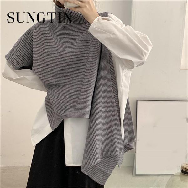 

women's sweaters sungtin irregular turtleneck designer sweater knitted vest solid stylish spring clothing ladies ins 2021, White;black