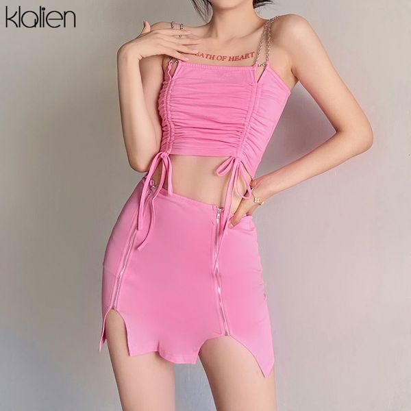

fashion elegant slim solid cotton soft stretch two piece skirt set for women simple pink camisole and skirt set female, Black;gray