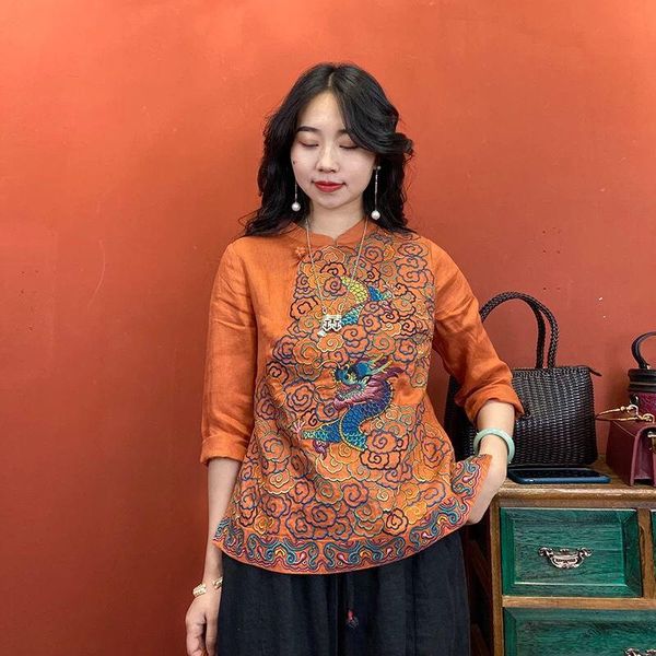 

ethnic clothing 2021 traditional chinese for women retro flower embroidered hanfu elegant oriental tang suit shirt, Red