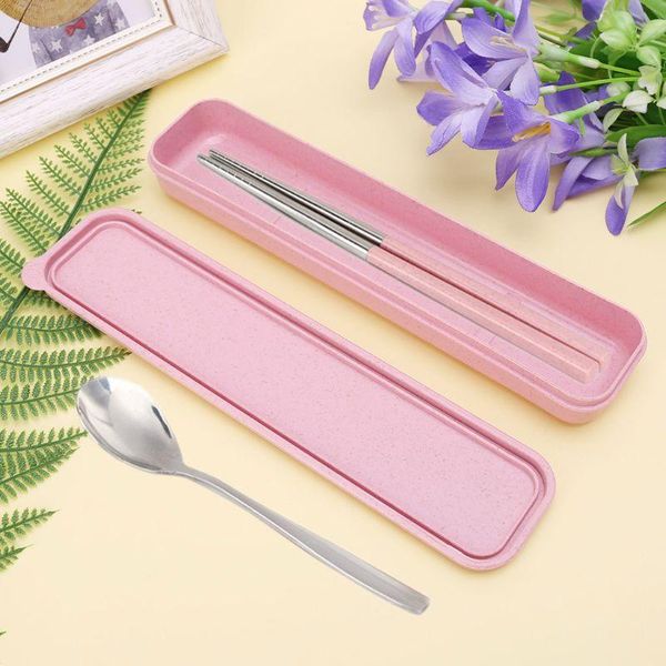 

portable eco-friendly wheat straw cutlery camping picnic box dishware kitchen utensils case l5ye dinnerware sets