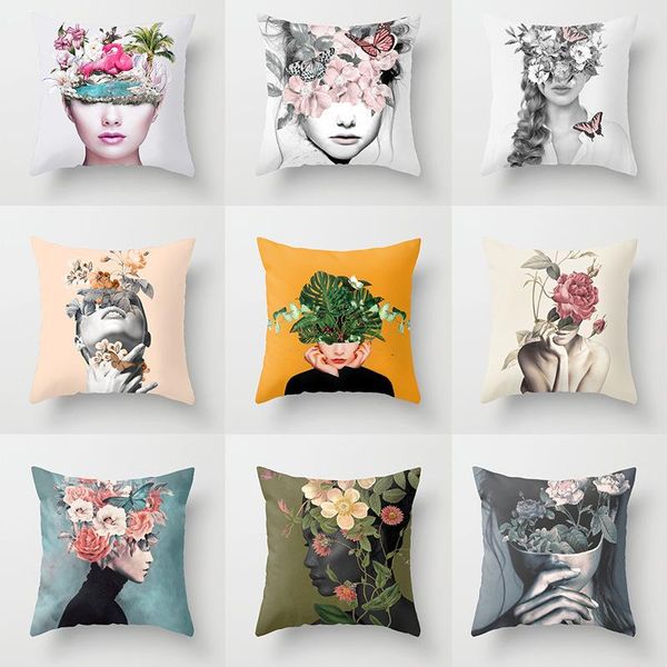 

pillow style printed woman flower avatar cover home sofa office case