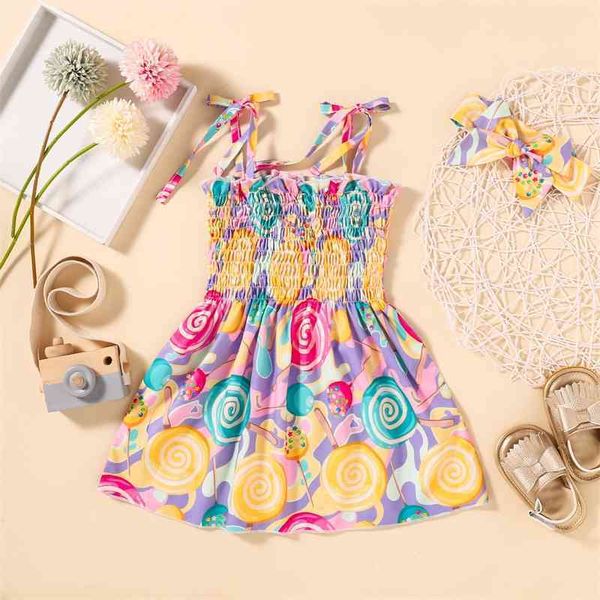 

summer girls' lollipop printed princess dress with suspenders, Red;yellow