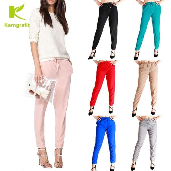 

women's pants & capris casual women chiffon elastic waist solid color office ol summer slim lady, Black;white