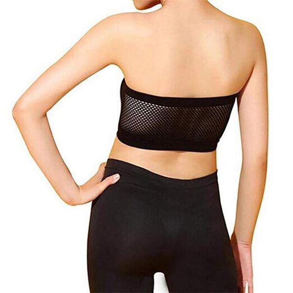 

yoga outfit women's breathable sports underwear solid color strapless hollow back bra invisible seamless tube top