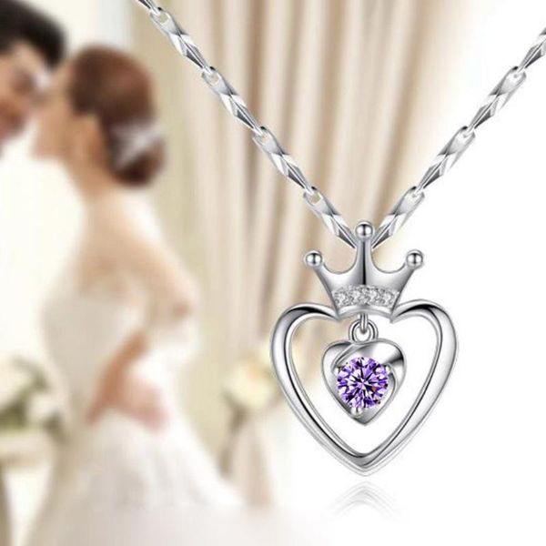 

pendant necklaces women elegant rhinestone hollow peach heart crown party valentine's day gift, Silver