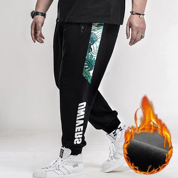 

casual pants hip-hop men men's elastic waist winter velvet loose sports jogging large size -7xl, Black