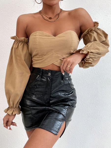 

off shoulder tie back r9o2#, White